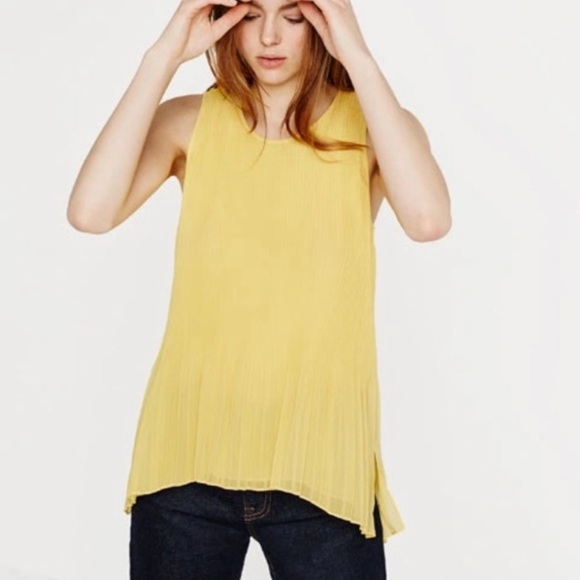 Zara Tops - Zara Yellow Pleated Sleeveless Blouse